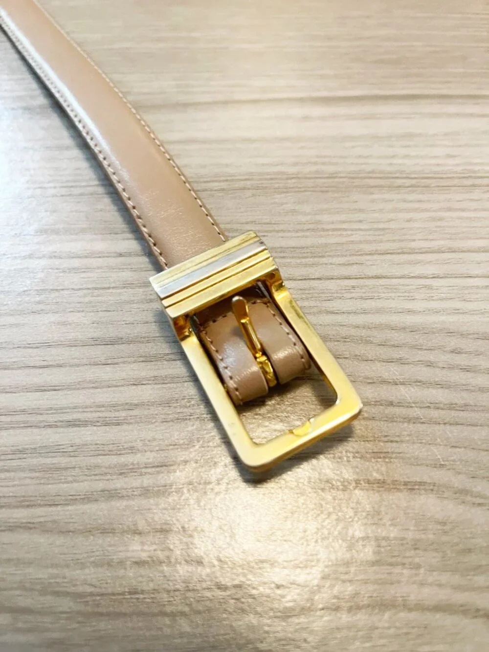 Woodward Genuine Leather Tan/ Beige Skinny Belt Gold Buckle XXL Vintage